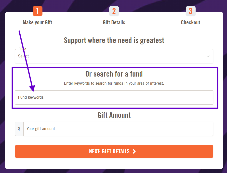 Or search for a fund: enter keywords to search for funds in your area of interest